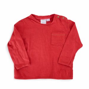 Zara Remera Manga Larga Roja con Bolsillo 18–24 Meses