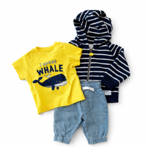 Carter’s Set Bebé 3 Piezas Hoodie + Remera + Jean Ballena 3 Meses