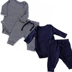Pack 2 Conjuntos BabyGap Recién Nacido (0–3M) Body + Leggings Rayado + Azul Liso