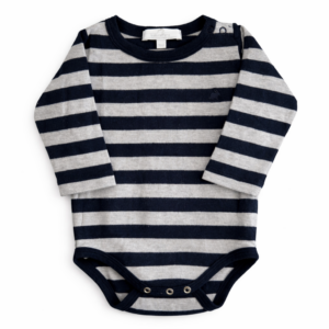 Body Bebé BabyCottons Rayado Azul y Gris Manga Larga 9M