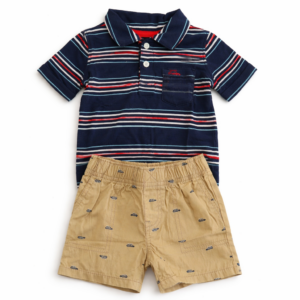 Carter’s 2 Conjunto Bebé Piezas Polo Rayado + Short Estampado 9M