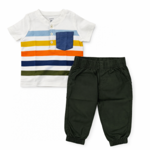 Carter’s Conjunto Bebé Remera Rayada + Pantalón Verde 9 meses