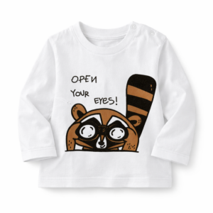 Crayon Remera Manga Larga Blanca Estampa Mapache 12 Meses